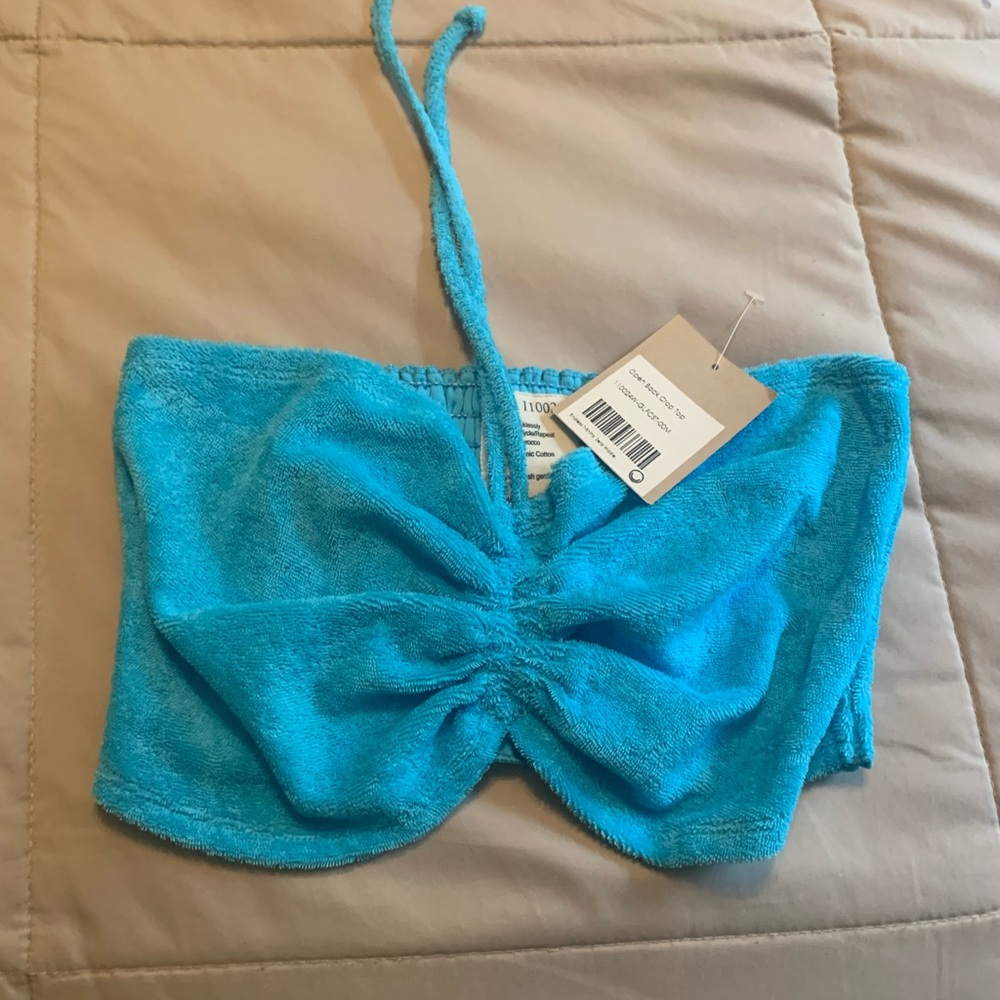 For days open back terry bandeau crop top